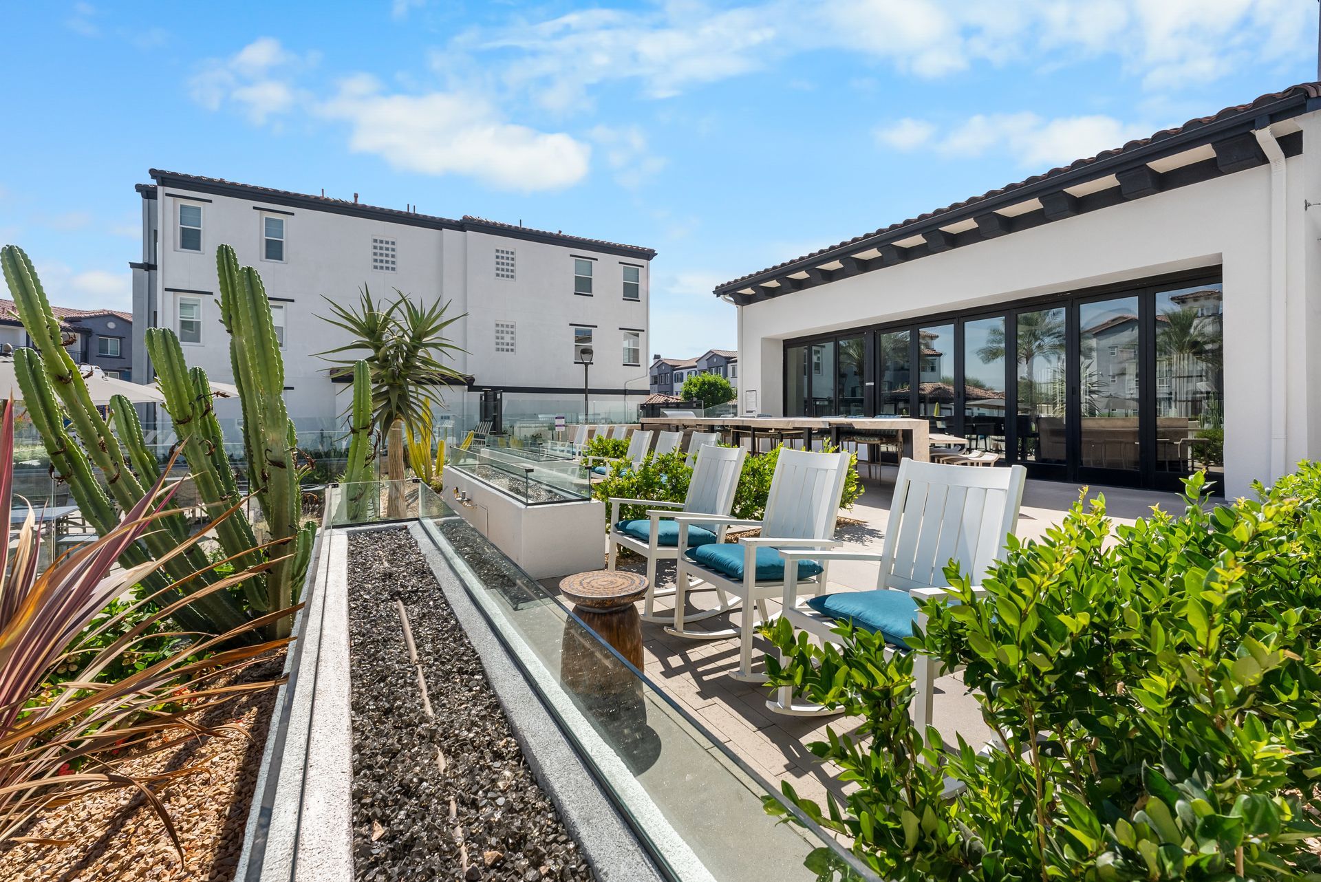 Fire pit and rocking chairs