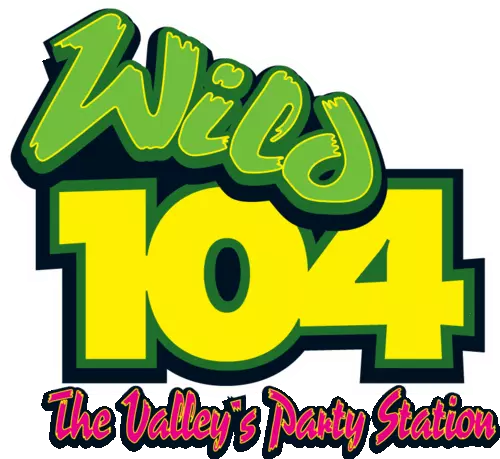 A logo for wild 104 the valley 's party station