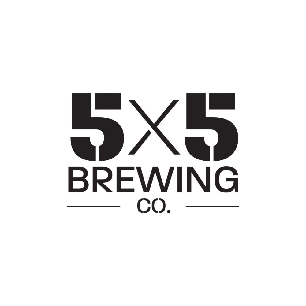The logo for 5x5 brewing co. is black and white.