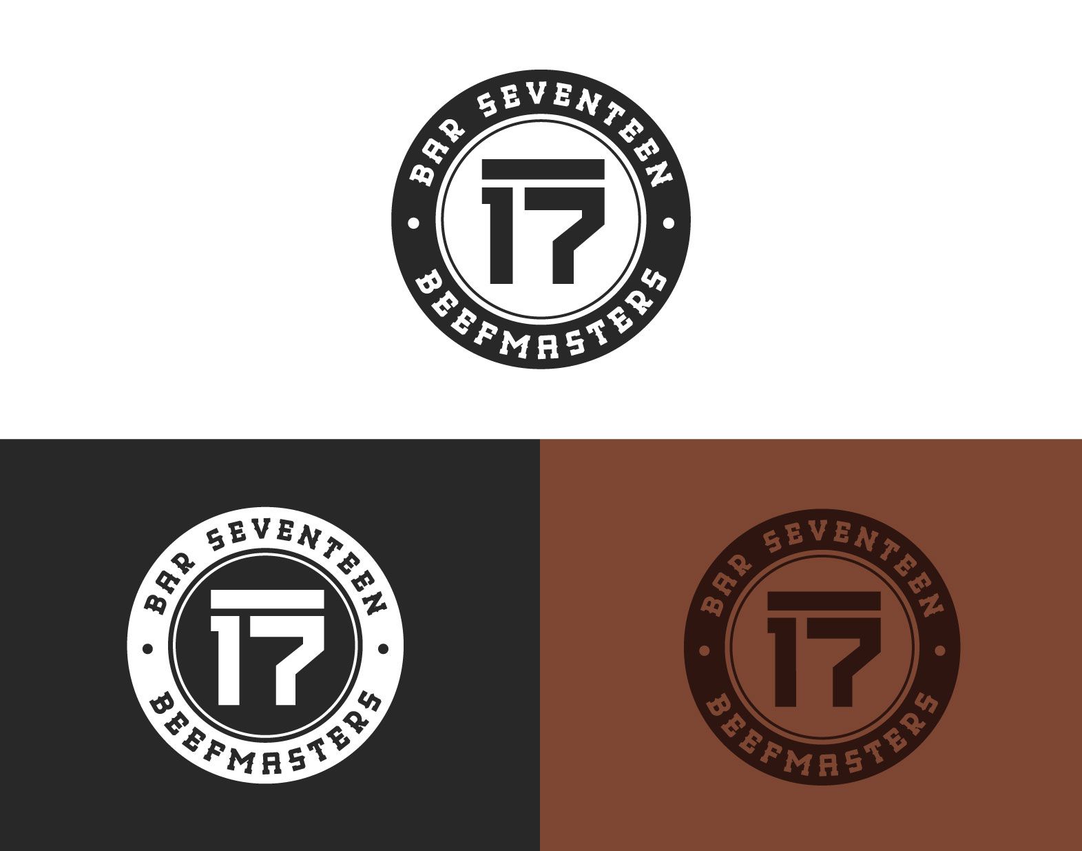 A black and white logo for bar seventeen beefmasters