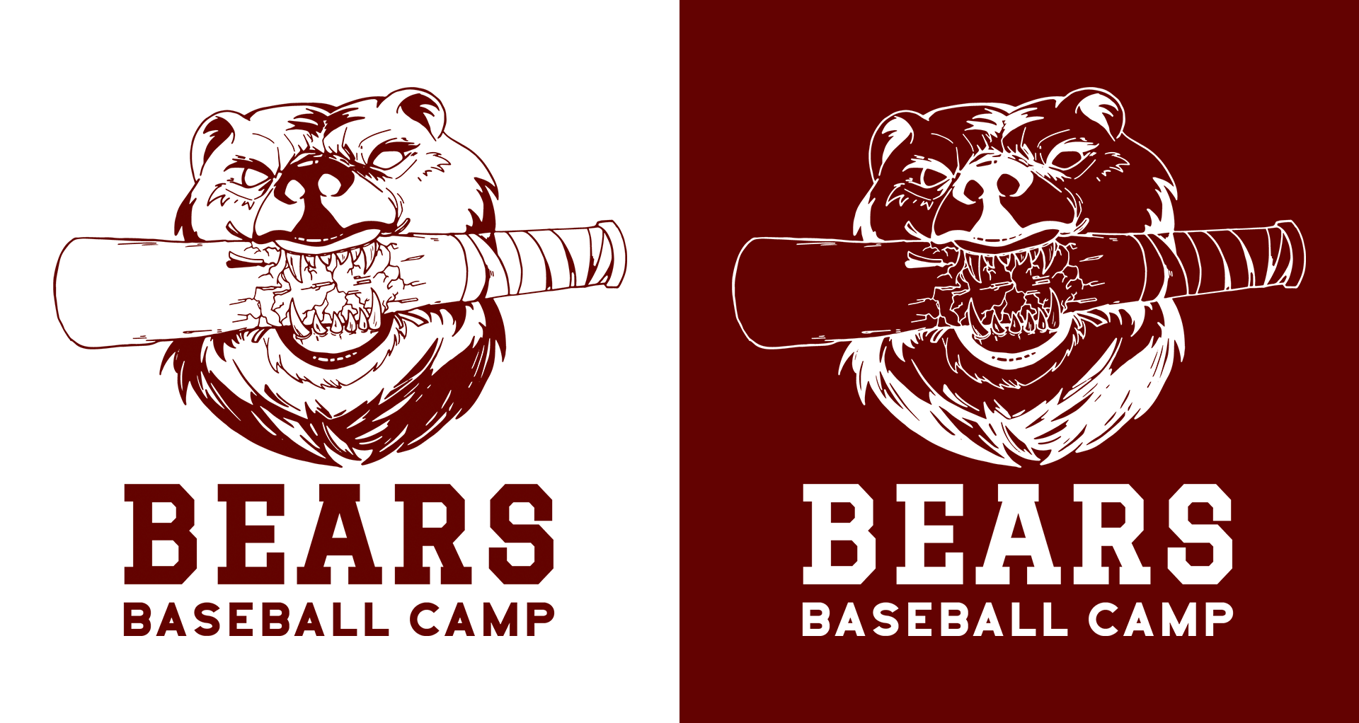 The bears baseball camp logo is on a white and red background