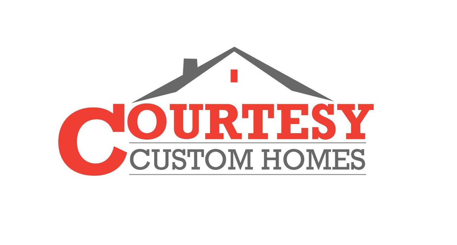 The logo for courtesy custom homes shows a house with a roof.