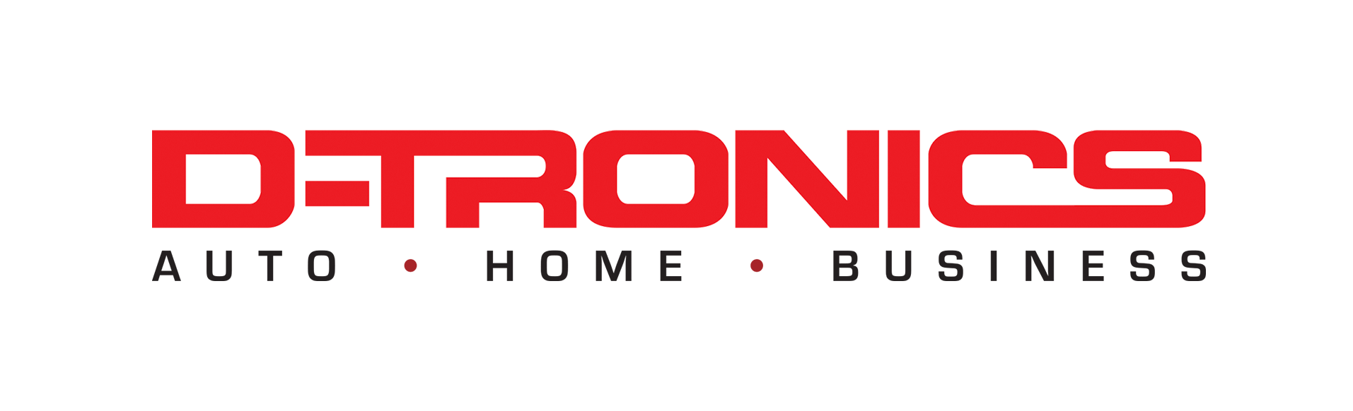 A red and white logo for d-tronics auto home business