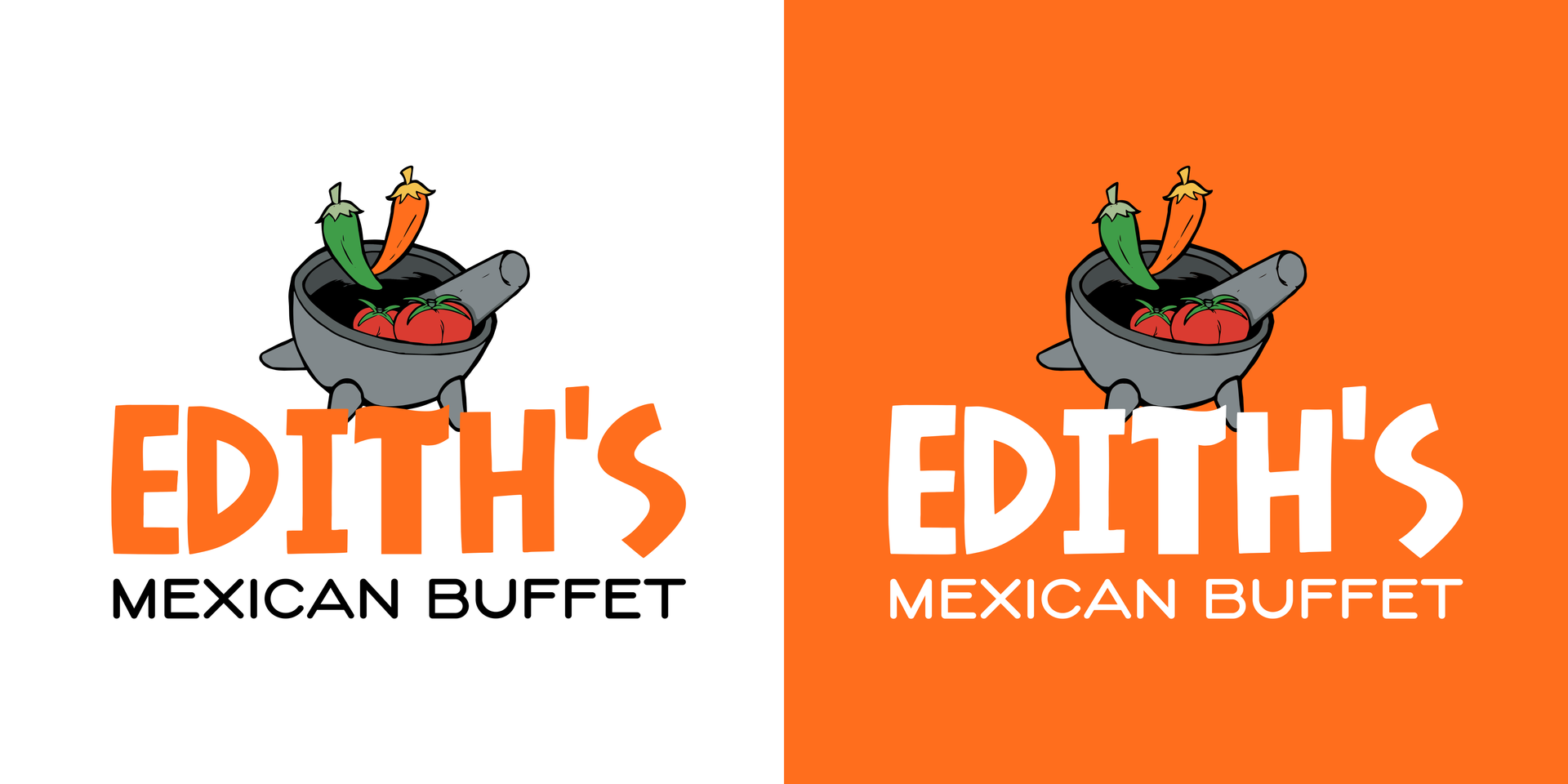 Two logos for edith 's mexican buffet on a white and orange background