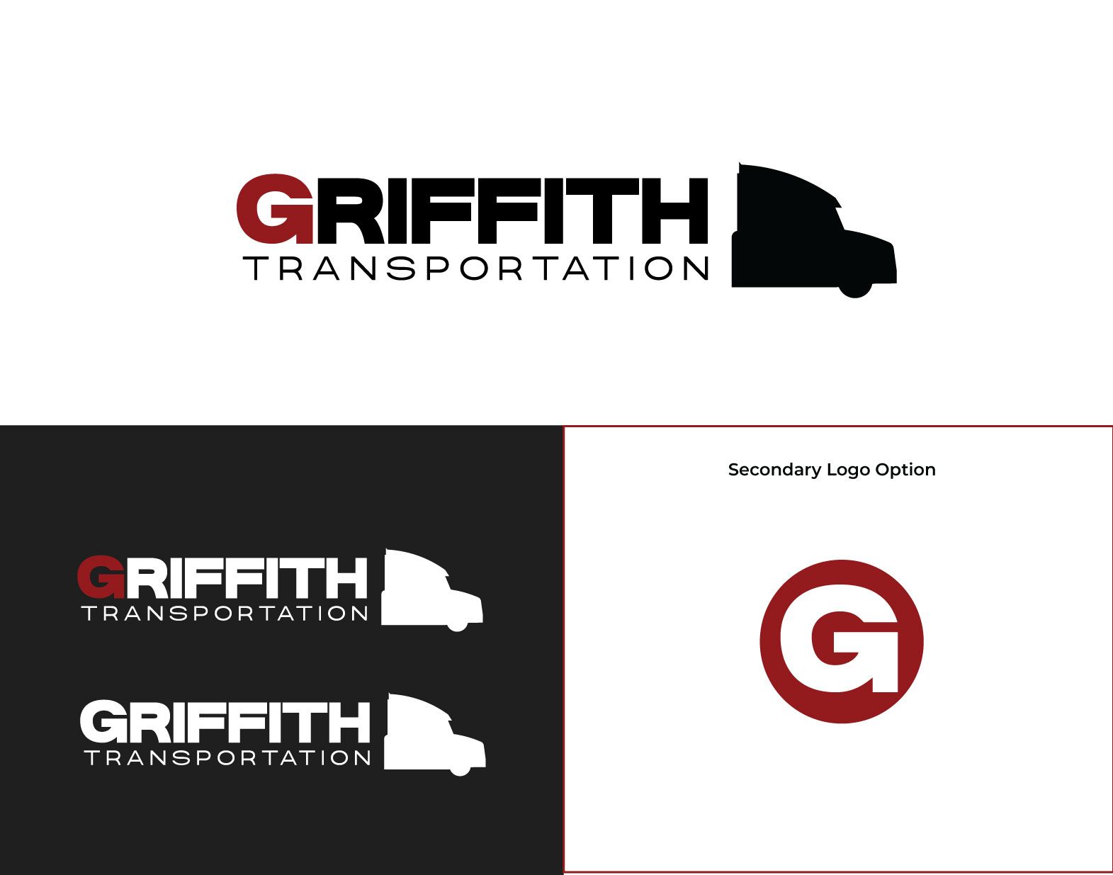 A logo for griffith transportation is shown on a black and white background