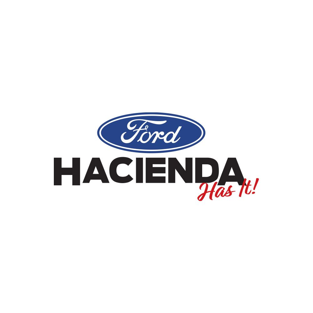 A ford hacienda has it logo on a white background.
