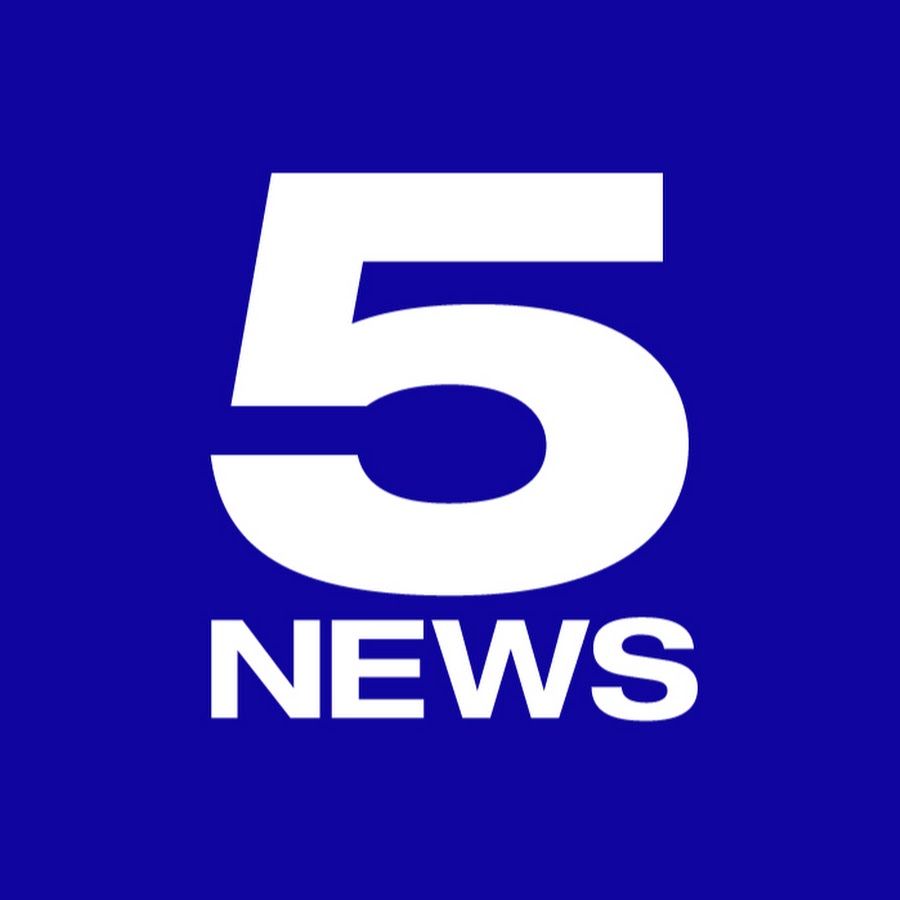 A blue background with a white 5 news logo