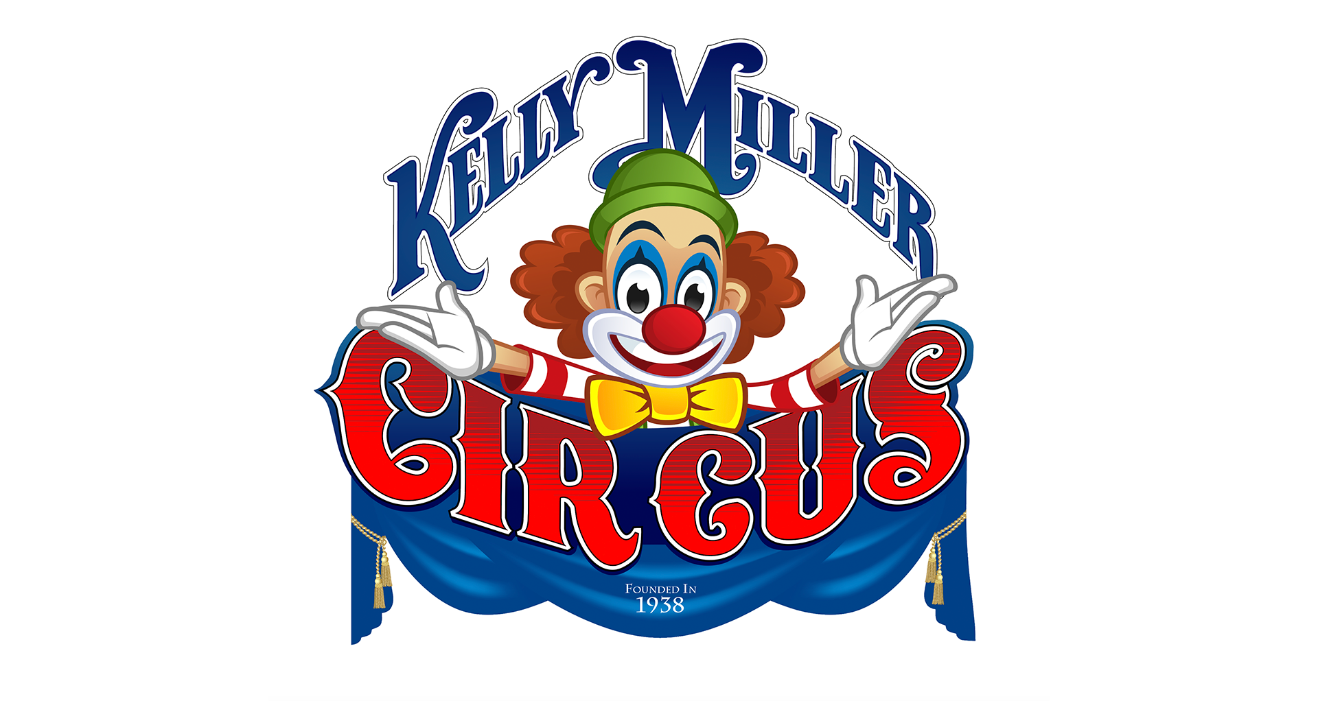 A clown is standing in front of the word circus