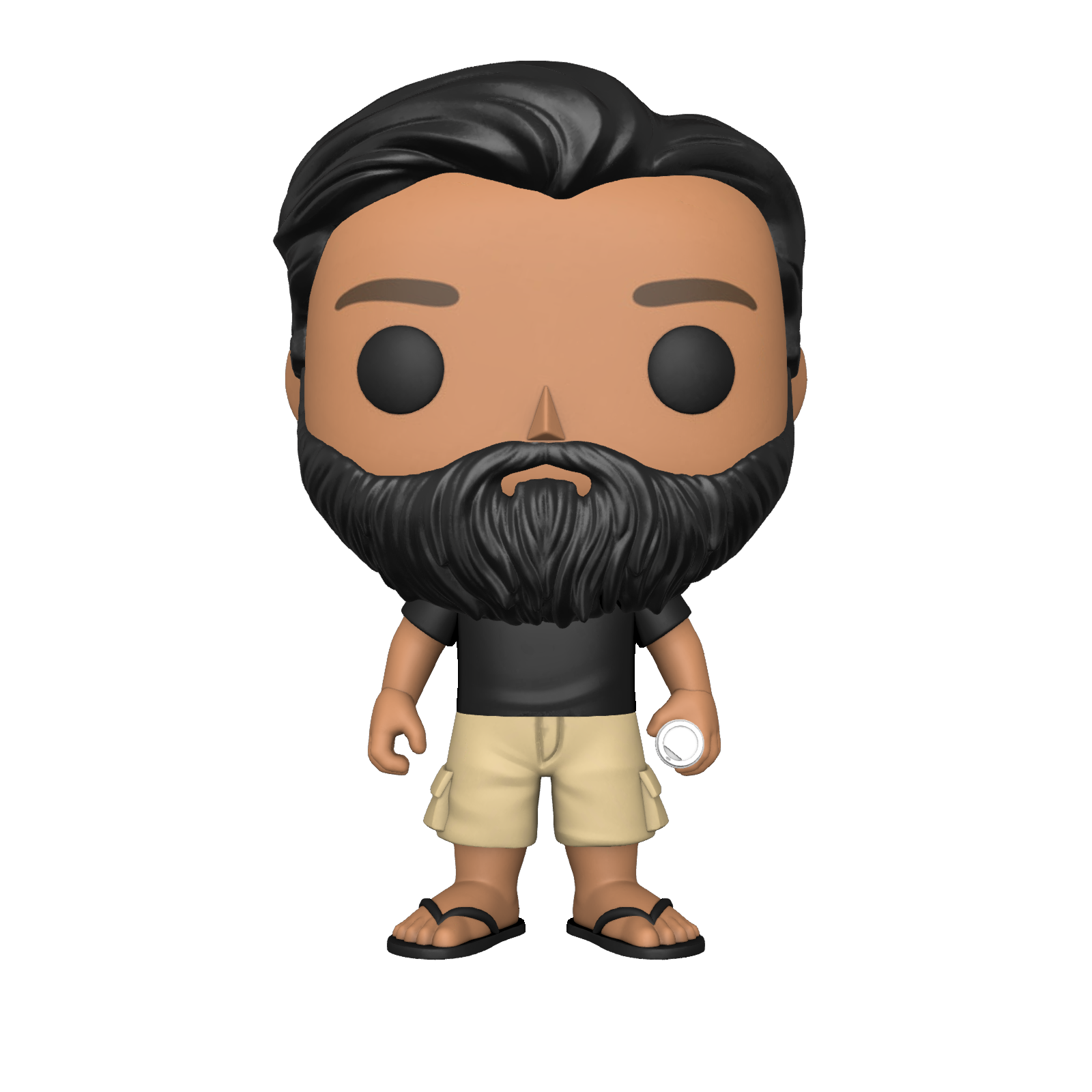 A funko pop figure of a man with a beard and shorts holding a golf ball.
