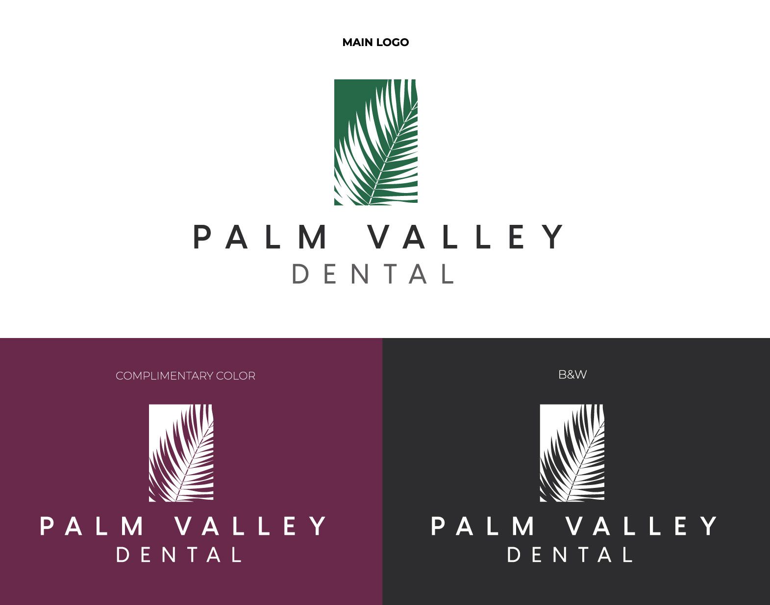 A palm valley dental logo with a palm leaf