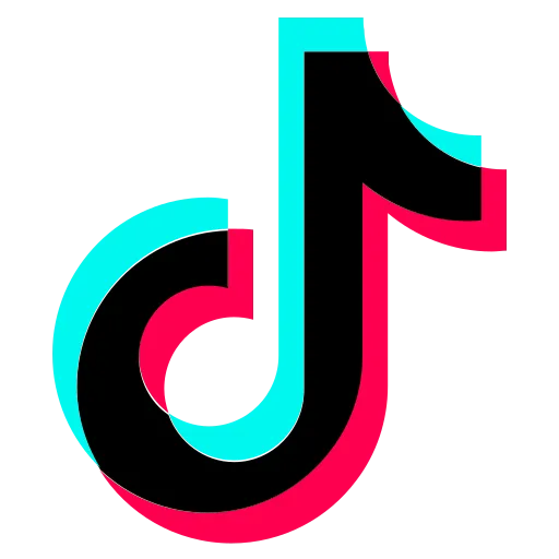 A tiktok logo with a red , blue , and black outline on a white background.