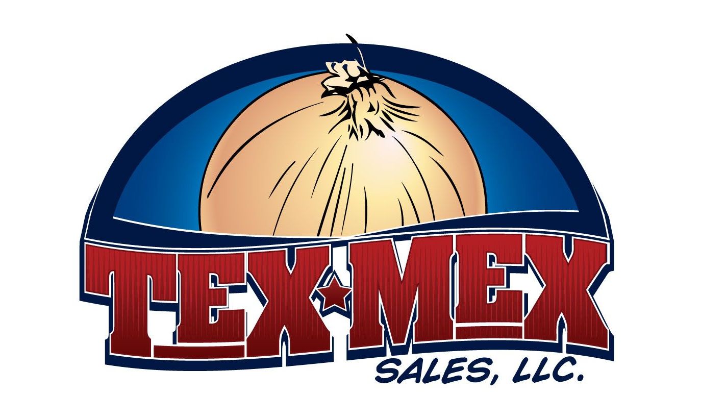 A logo for tex mex sales llc with an onion in the middle