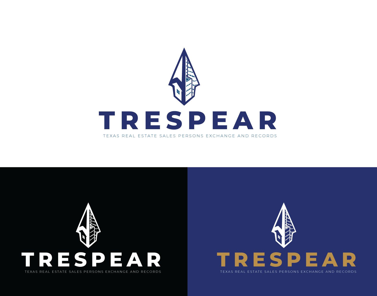 A logo for trespear is shown on a white , black , and blue background.