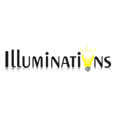 A logo for illuminations with a light bulb in the middle.