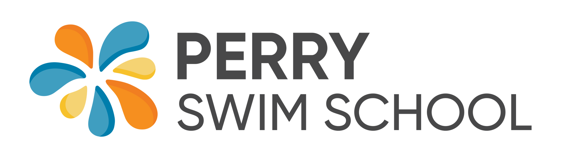 A logo for perry swim school with a flower in the middle.