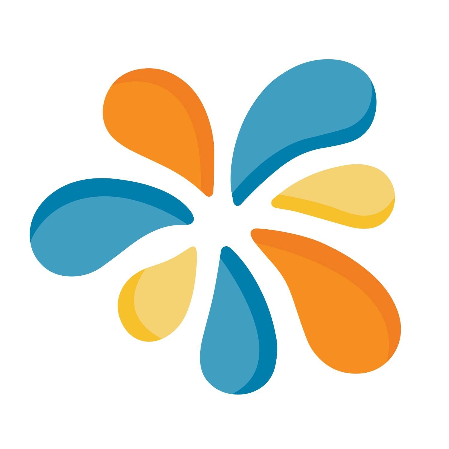 A blue orange and yellow flower on a white background which is part of the perry swim school logo