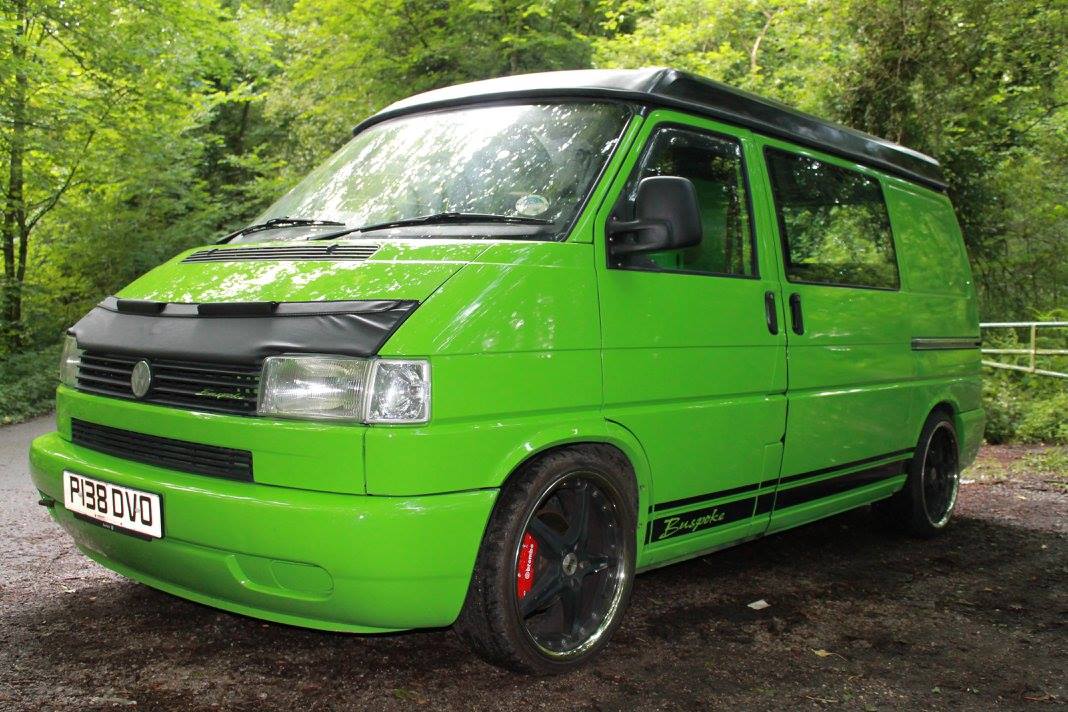 green t 4 Volkswagen camper van named Slimey
