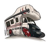 buspoke cartoon image of a camper van