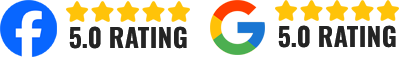 Facebook and Google 5.0-star ratings badges with logos