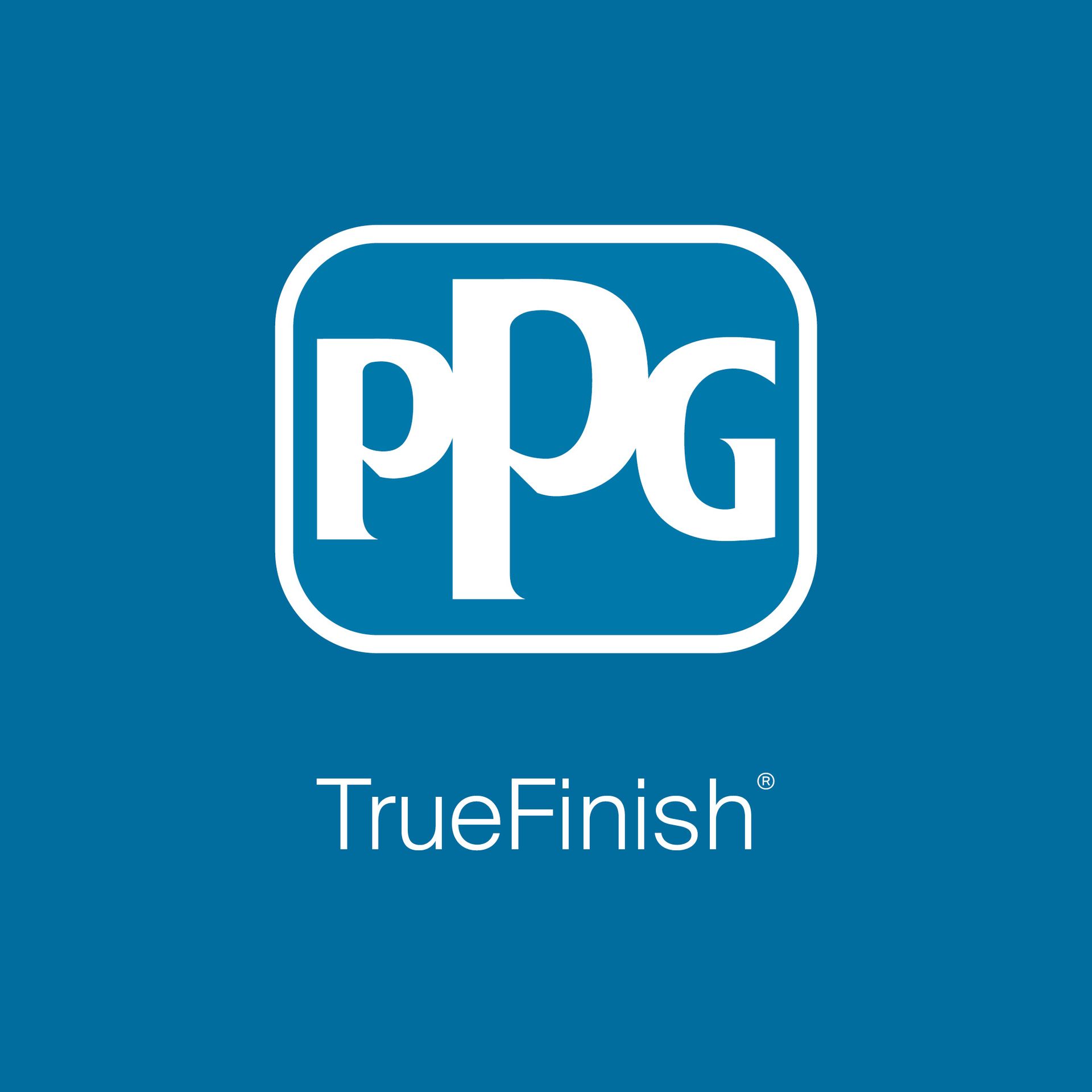 PPG TrueFinish logo on a blue background with white text and icon