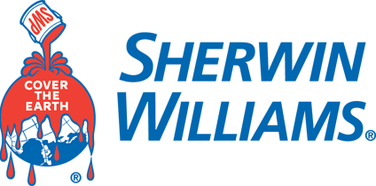 Sherwin-Williams logo with red paint can and dripping “Cover the Earth” graphic on white background