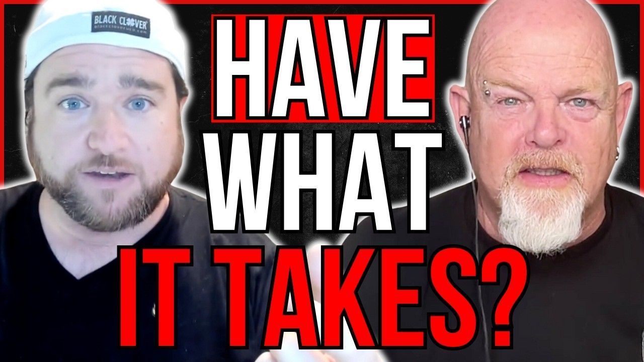 Two men are standing next to each other and talking about what it takes.