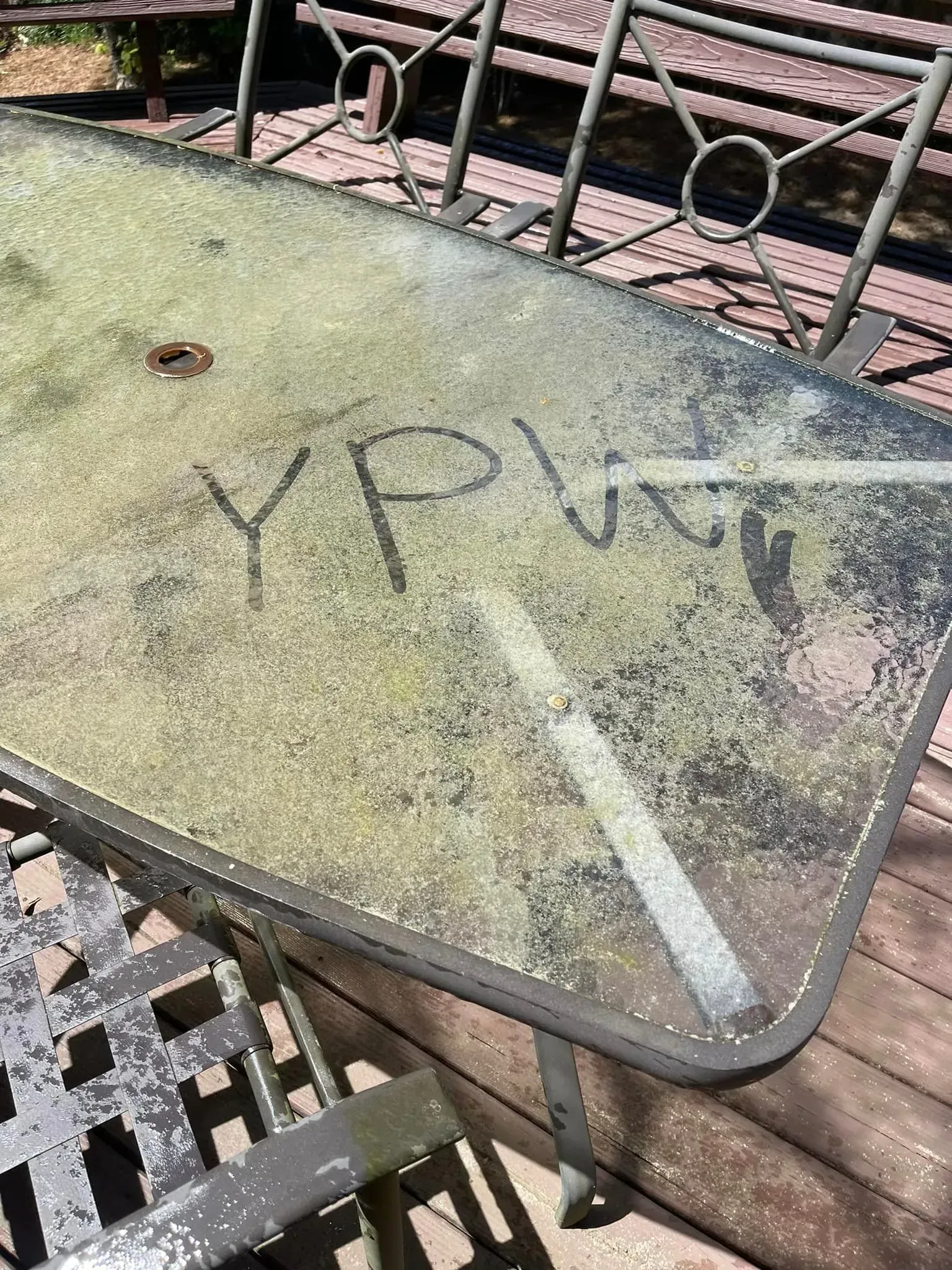 Glass outdoor table with 