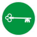 White key on green circle.