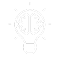 Outline of a brain inside a lightbulb, radiating light.