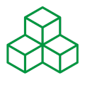 Green outline of three stacked cubes.