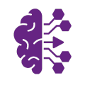 Purple graphic: Brain combined with circuit board, symbolizing artificial intelligence.