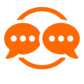 Two orange speech bubbles inside a circle, suggesting conversation or discussion.