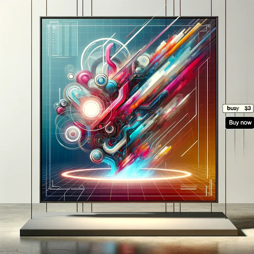 a colorful abstract painting is hanging on a wall .