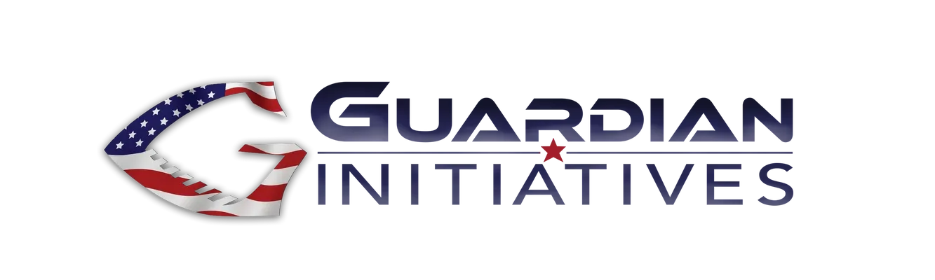 The logo for guardian initiatives has an american flag on it.