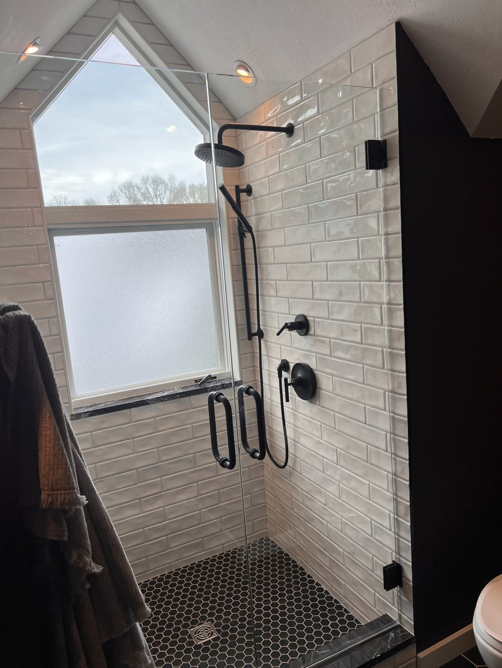 walk in shower with shower glass installed by Sun Glass