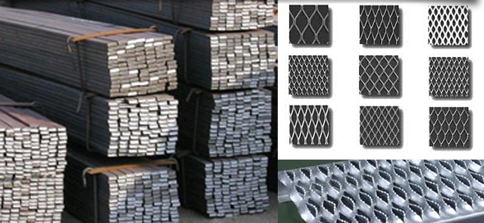 A stack of metal bars and a stack of metal grates