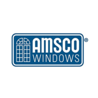 The logo for amsco windows has a picture of a window on it.