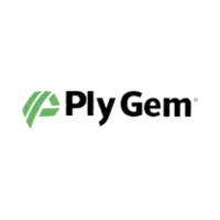 The logo for ply gem is black and green on a white background.