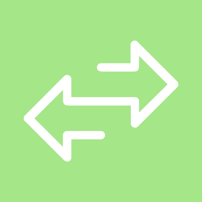 White, two-headed arrow on a light green background, indicating an exchange or switch.