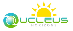Logo for Nucleus Horizons, featuring a sun graphic and the company name in green and blue.