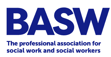 Blue BASW logo: letters above text