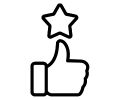 Thumb's up with a star above it, indicating approval or a positive rating.
