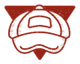 A baseball cap with a mustache is in a red triangle.