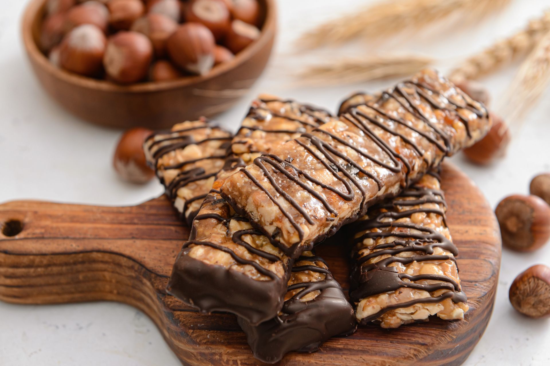 Granola bars drizzled with chocolate 