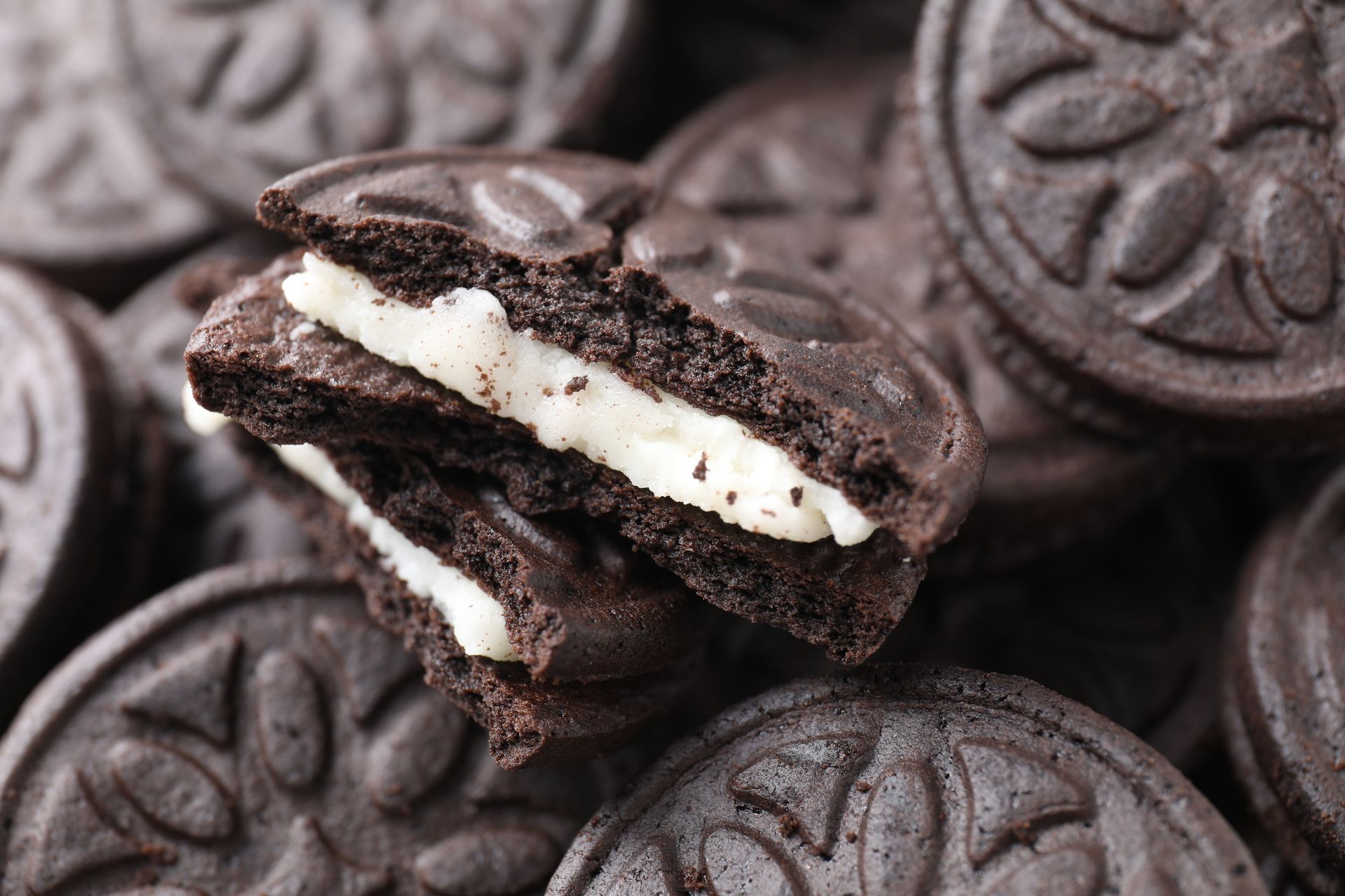 Broken chocolate sandwich cookie