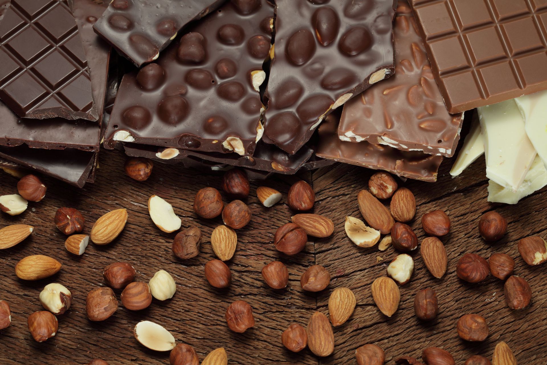 Chocolate bars with various nuts