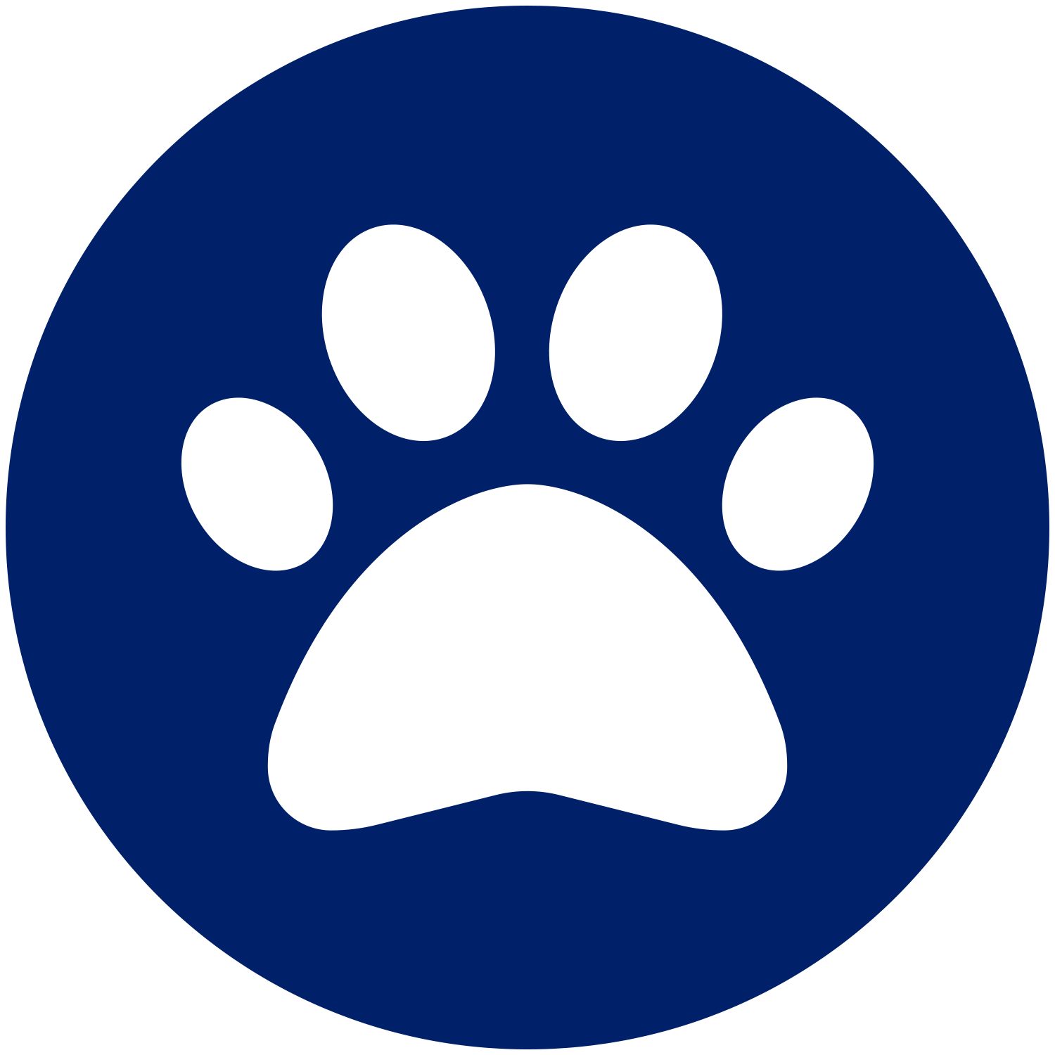 A white paw print in a blue circle.