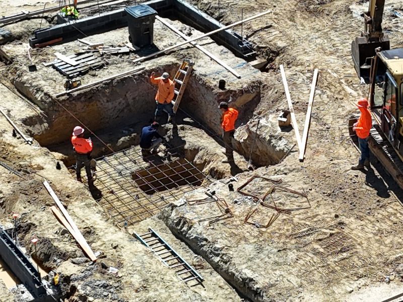 A group of construction workers are working on a construction site.