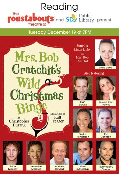 Colorful postcard with images of 2017 cast and info about reading.