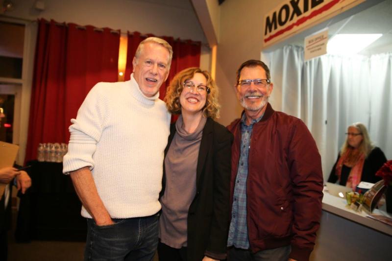 3 attendees and director Shana in theatre lobby after play reading.